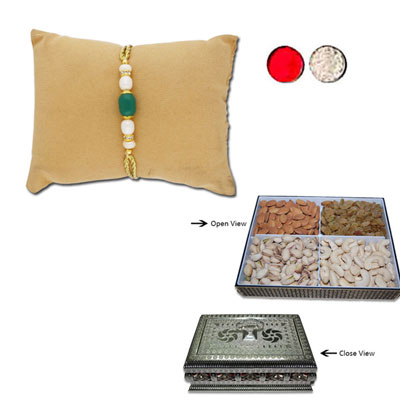 "Pearl Rakhi - JPJUN-23-039 (Single Rakhi), Mussoorie DryFruit Box - code DFB3000 - Click here to View more details about this Product